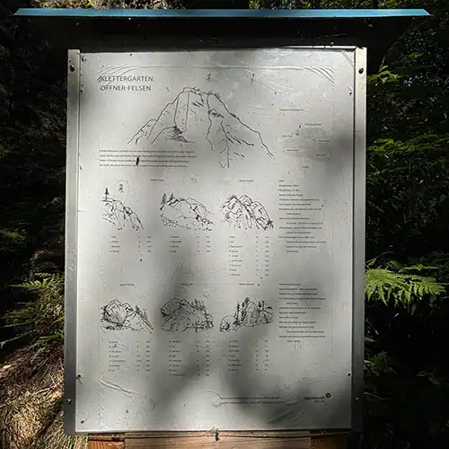 See You on the Outside Klettergarten Offner Fels 04 Übersichtsplan der Sektoren mit allen Routen